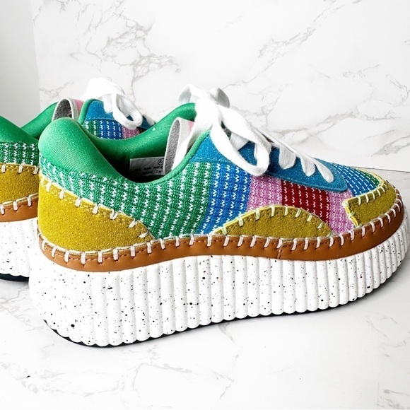 Kaleidoscope Kicks: Multicolor Knitted Patchwork Sneakers - Picture 7 of 9